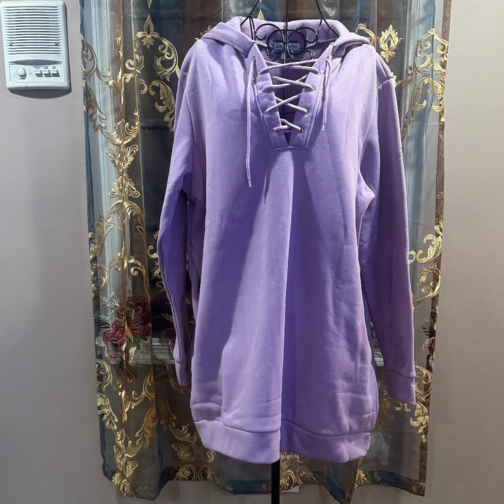 Lace-up Tunic Hoodie